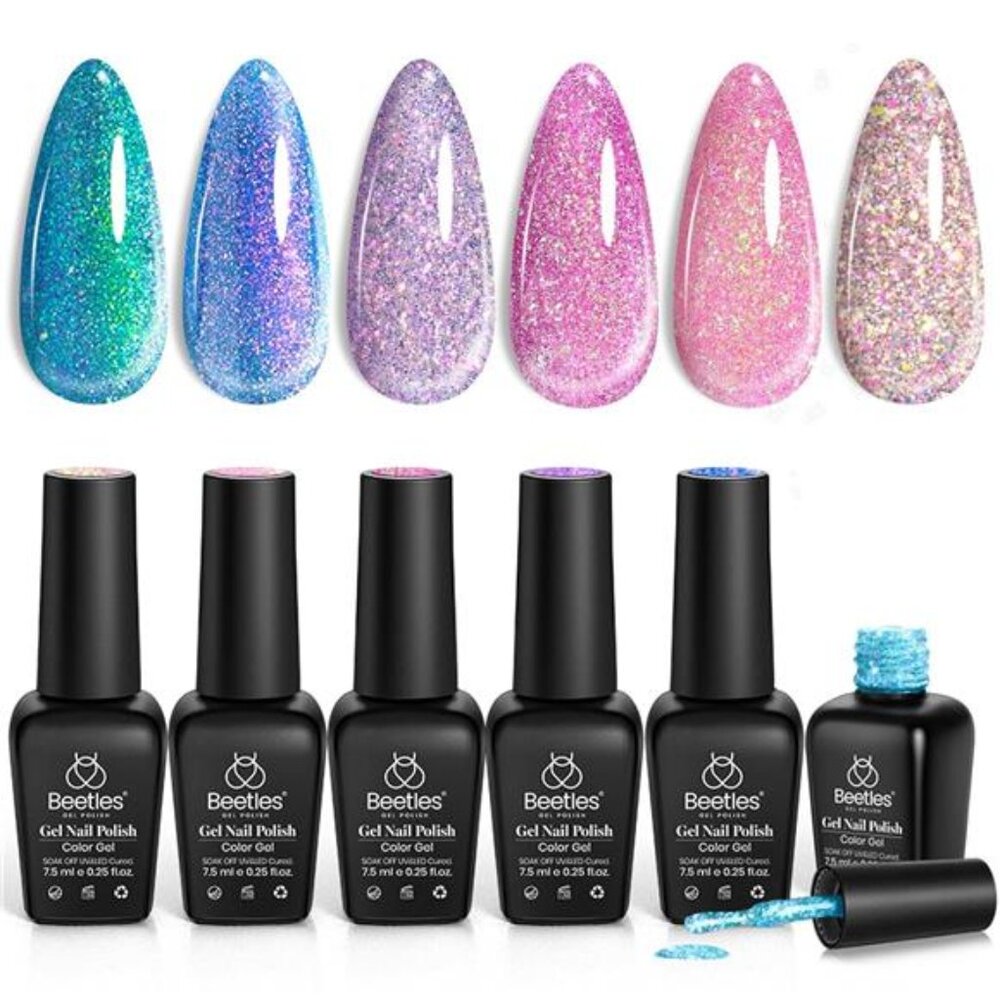 Glitter Gel Nail Polish 6 Colors Sparkle Pink Purple Blue Gel Polish Kit